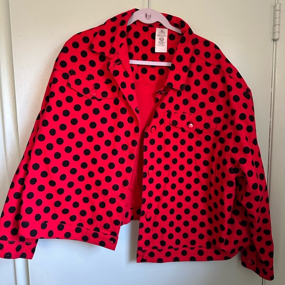 Disney Parks Jacket Red Black Minnie Mouse Polka Dot Jean Denim Sz 1X - Picture 5 of 5